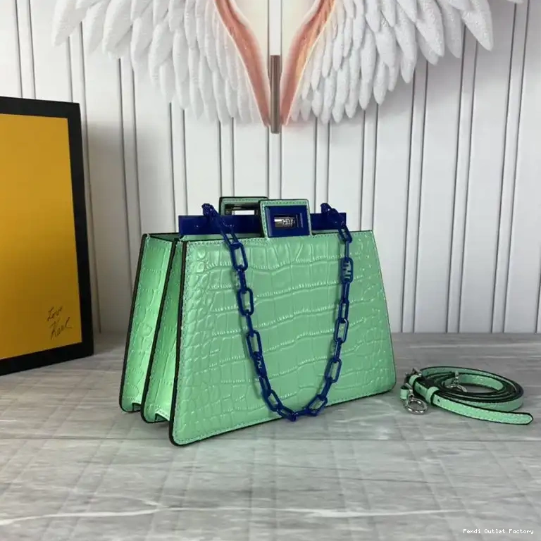 HOT Mini Leather Crocodile Peekaboo Green Cut Fendi Bag In 0703